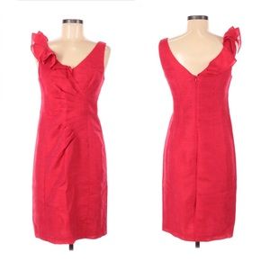 NANETTE LEPORE Red Ruffle Shoulder Pleat Waist Cocktail Dress